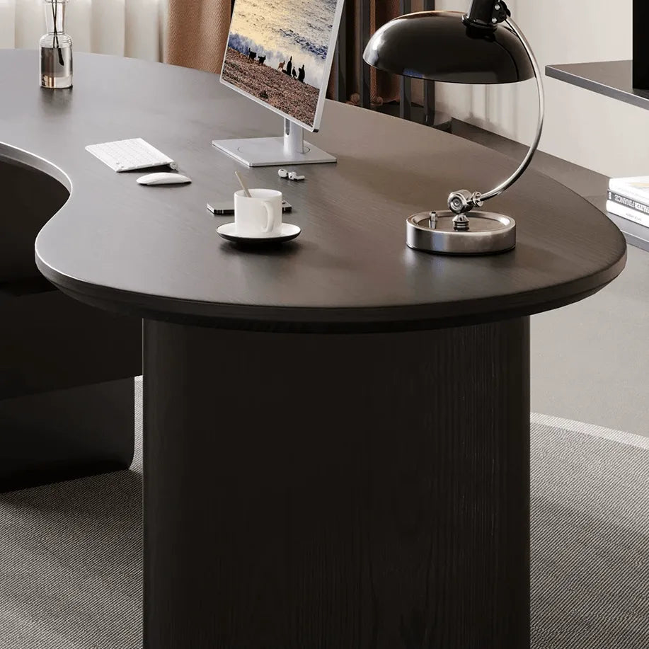 Cashew Curve Wooden Office Desk With Hidden Drawer and Sculptural Base