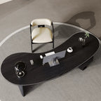 Cashew Curve Wooden Office Desk With Hidden Drawer and Sculptural Base