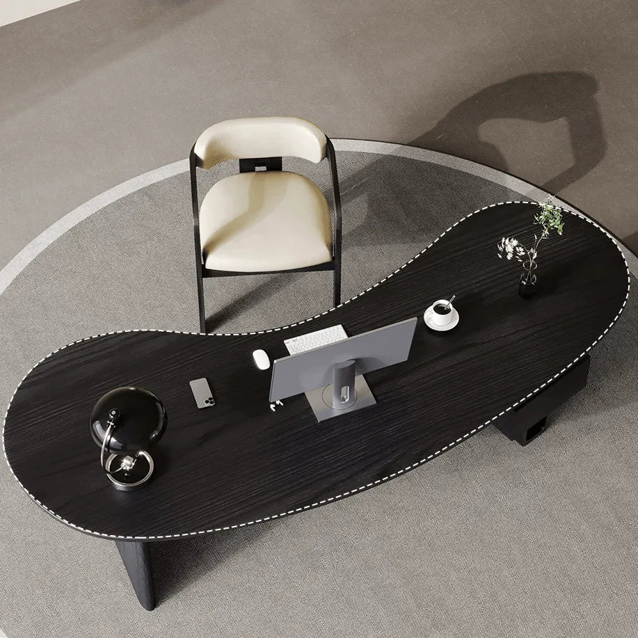 Cashew Curve Wooden Office Desk With Hidden Drawer and Sculptural Base