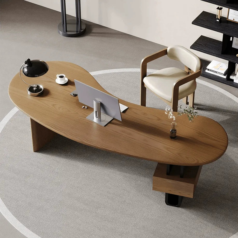 Cashew Curve Wooden Office Desk With Hidden Drawer and Sculptural Base サブ画像