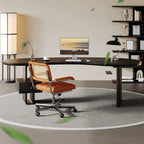 Cashew Curve Wooden Office Desk With Hidden Drawer and Sculptural Base