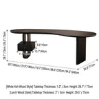 Cashew Curve Wooden Office Desk With Hidden Drawer and Sculptural Base Dimensions