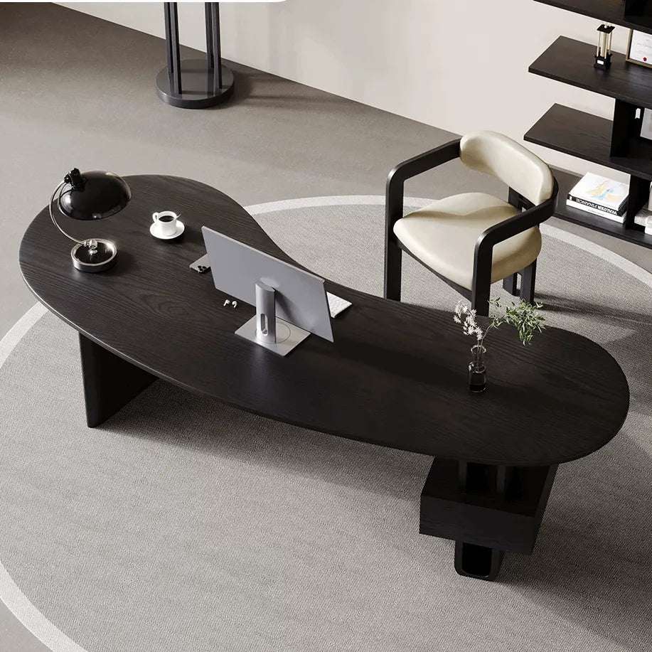 Cashew Curve Wooden Office Desk With Hidden Drawer and Sculptural Base Main Product Image