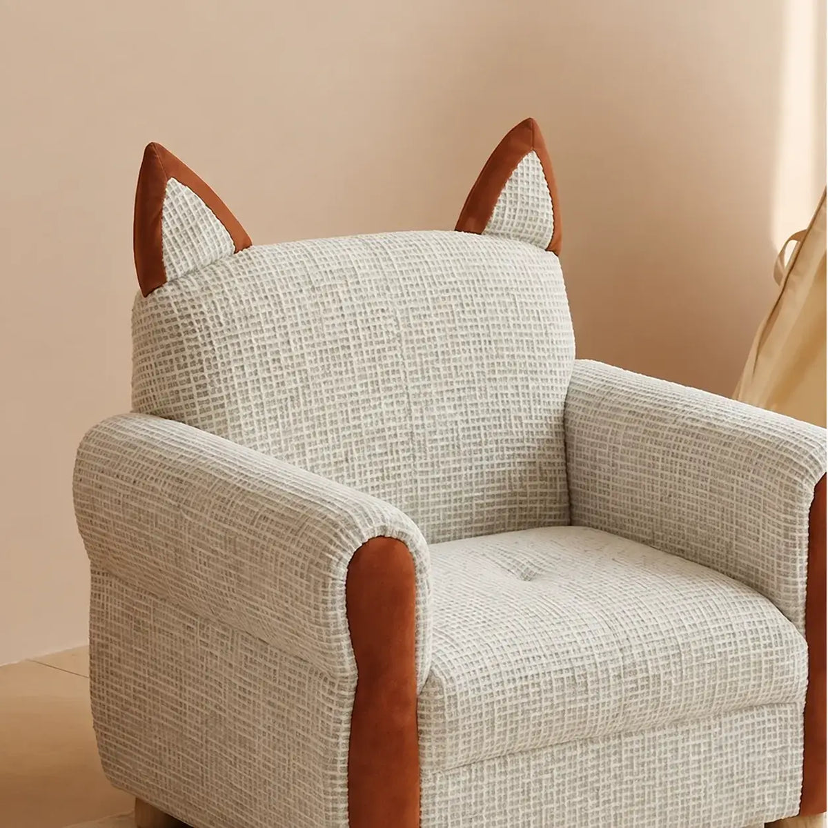 Cat Ear Kids Sofa Chair in Cream Boucle for Reading Corners