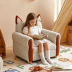 Cat Ear Kids Sofa Chair in Cream Boucle for Reading Corners