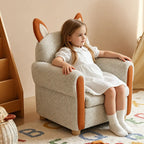 Cat Ear Kids Sofa Chair in Cream Boucle for Reading Corners