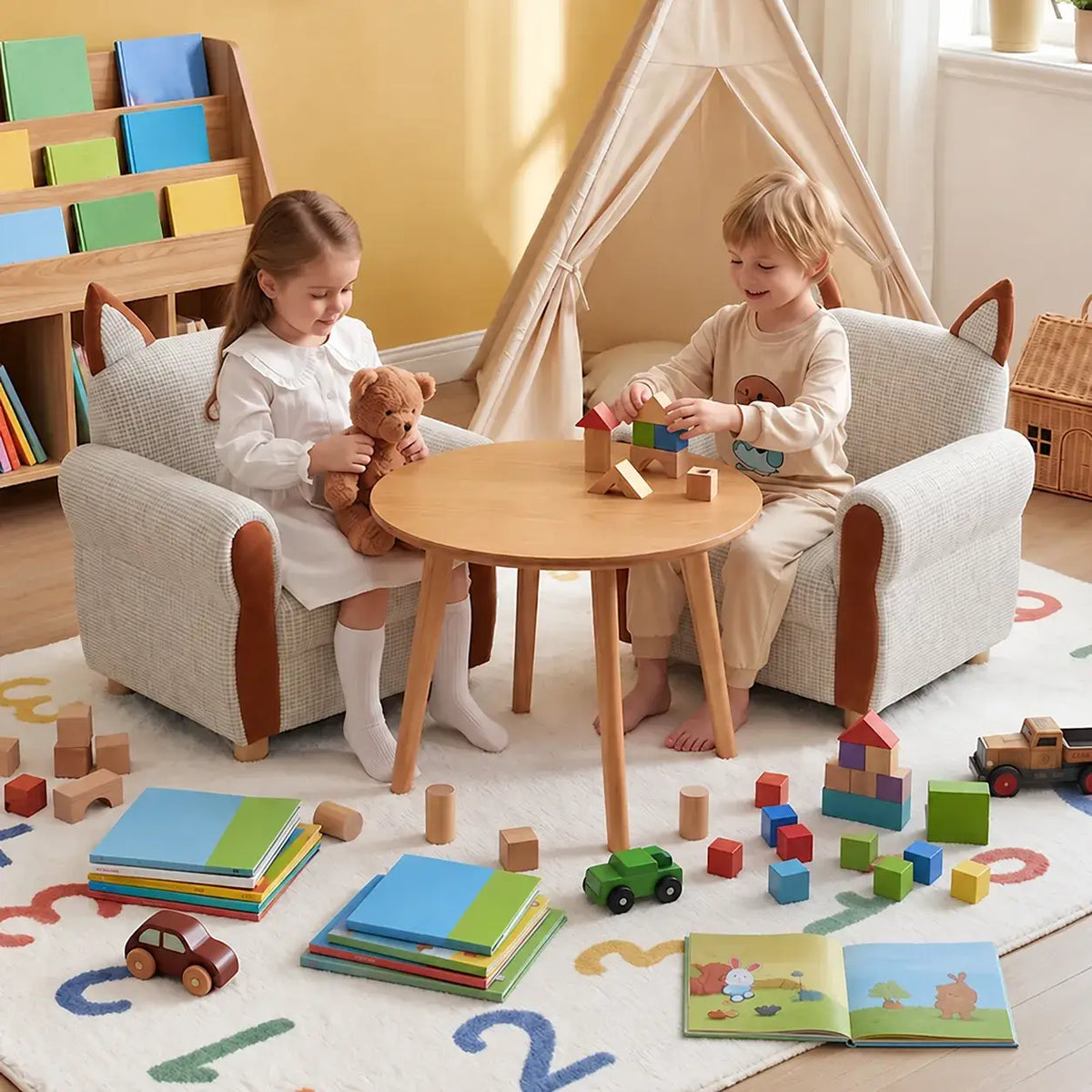 Cat Ear Kids Sofa Chair in Cream Boucle for Reading Corners