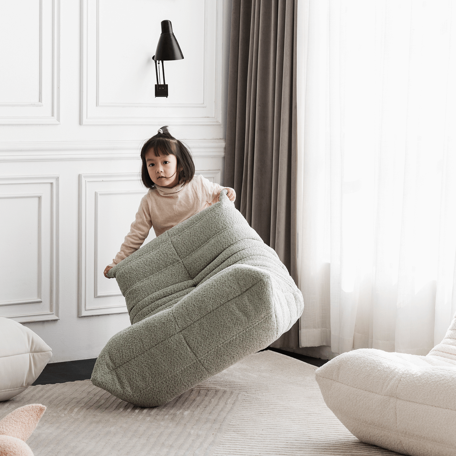 Caterpillar Themed Kids Sofa - Soft Sherpa Upholstery