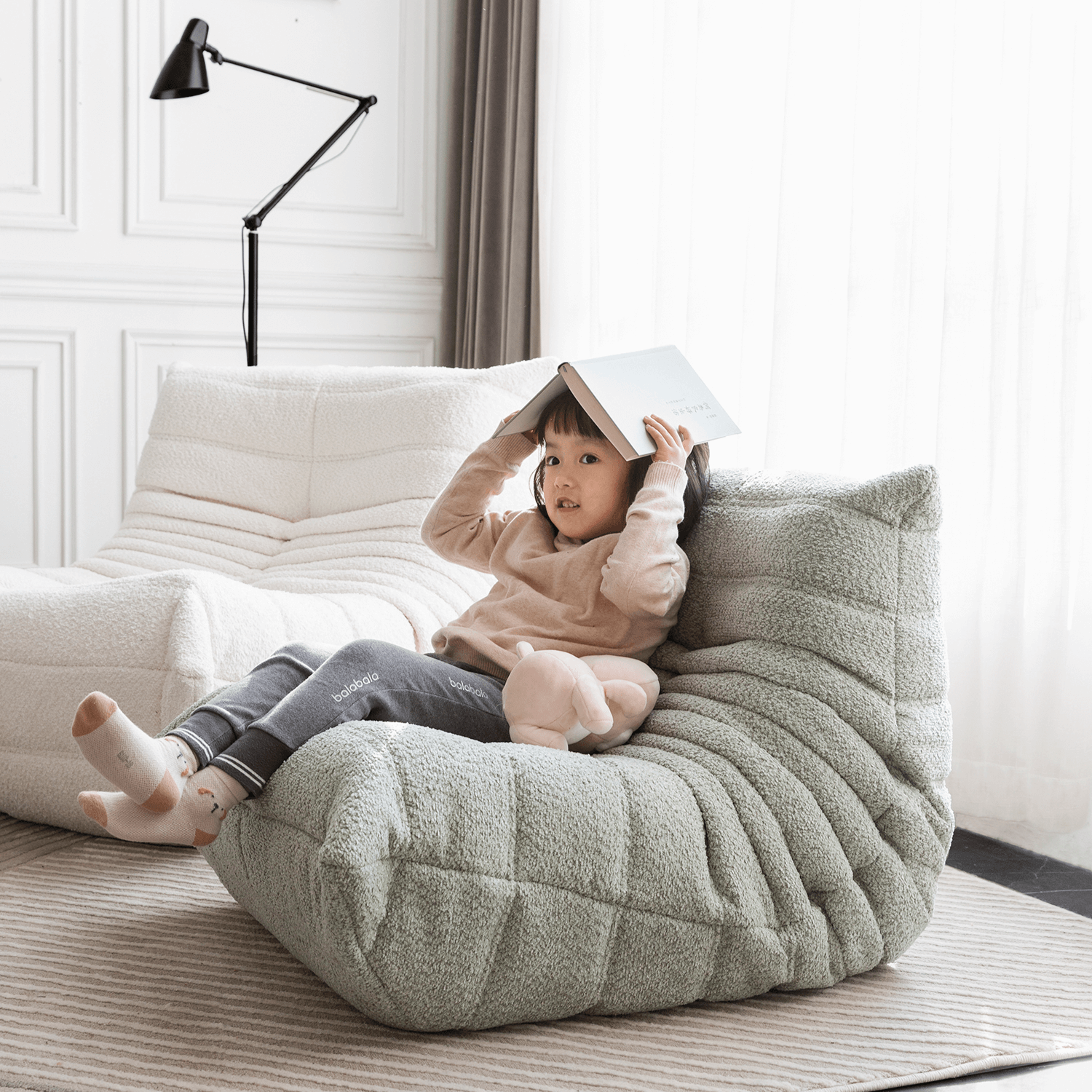 Caterpillar Themed Kids Sofa - Soft Sherpa Upholstery
