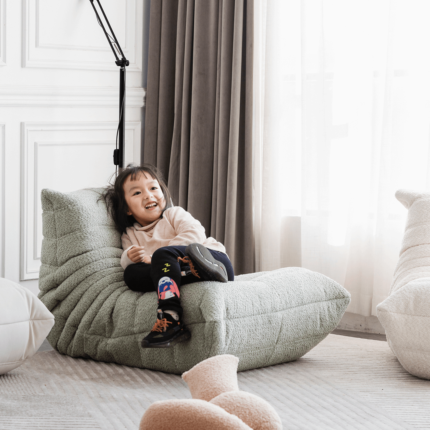 Caterpillar Themed Kids Sofa - Soft Sherpa Upholstery