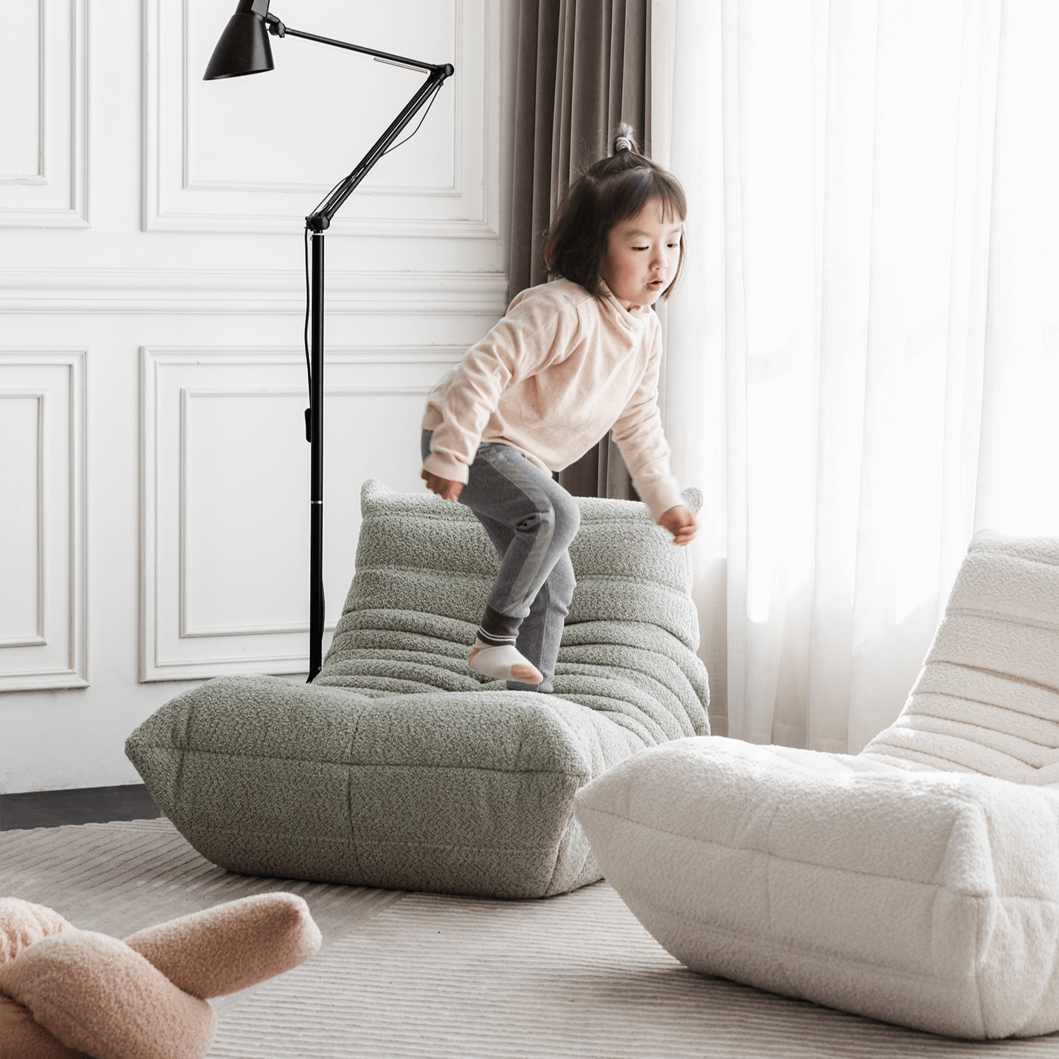 Caterpillar Themed Kids Sofa - Soft Sherpa Upholstery