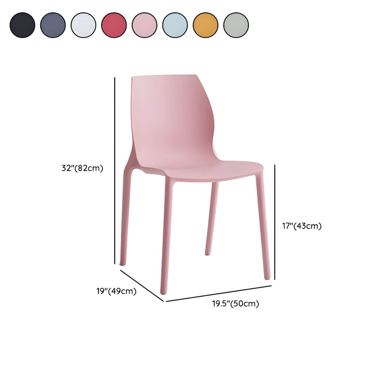 Stackable modern Scandinavian plastic and acrylic chair for kitchen and dining use