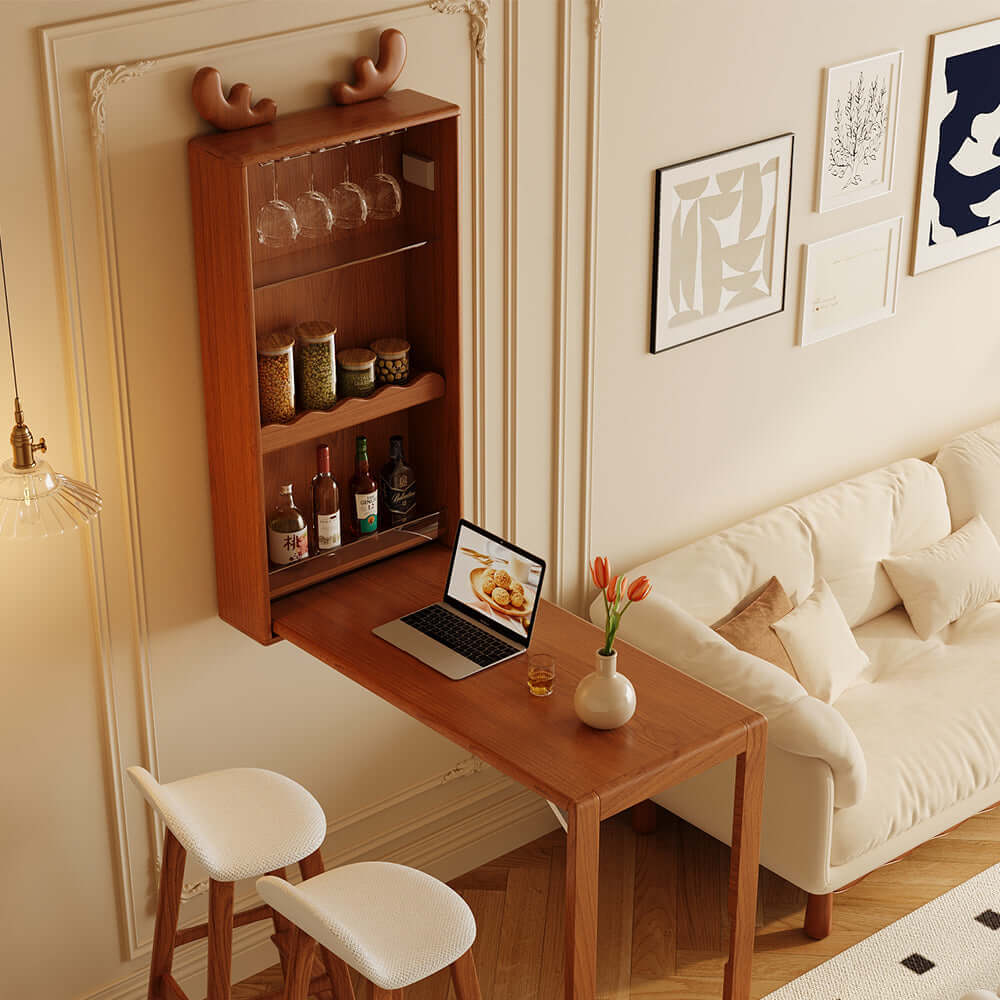 Foldable solid wood bar table organizer for compact and stylish storage