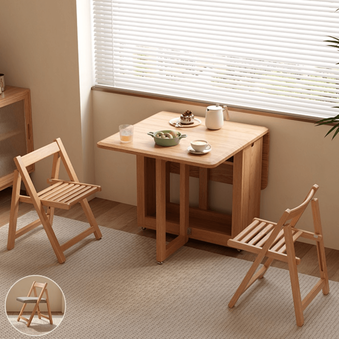 Folding dining table with storage, space-saving and multi-purpose design for small spaces