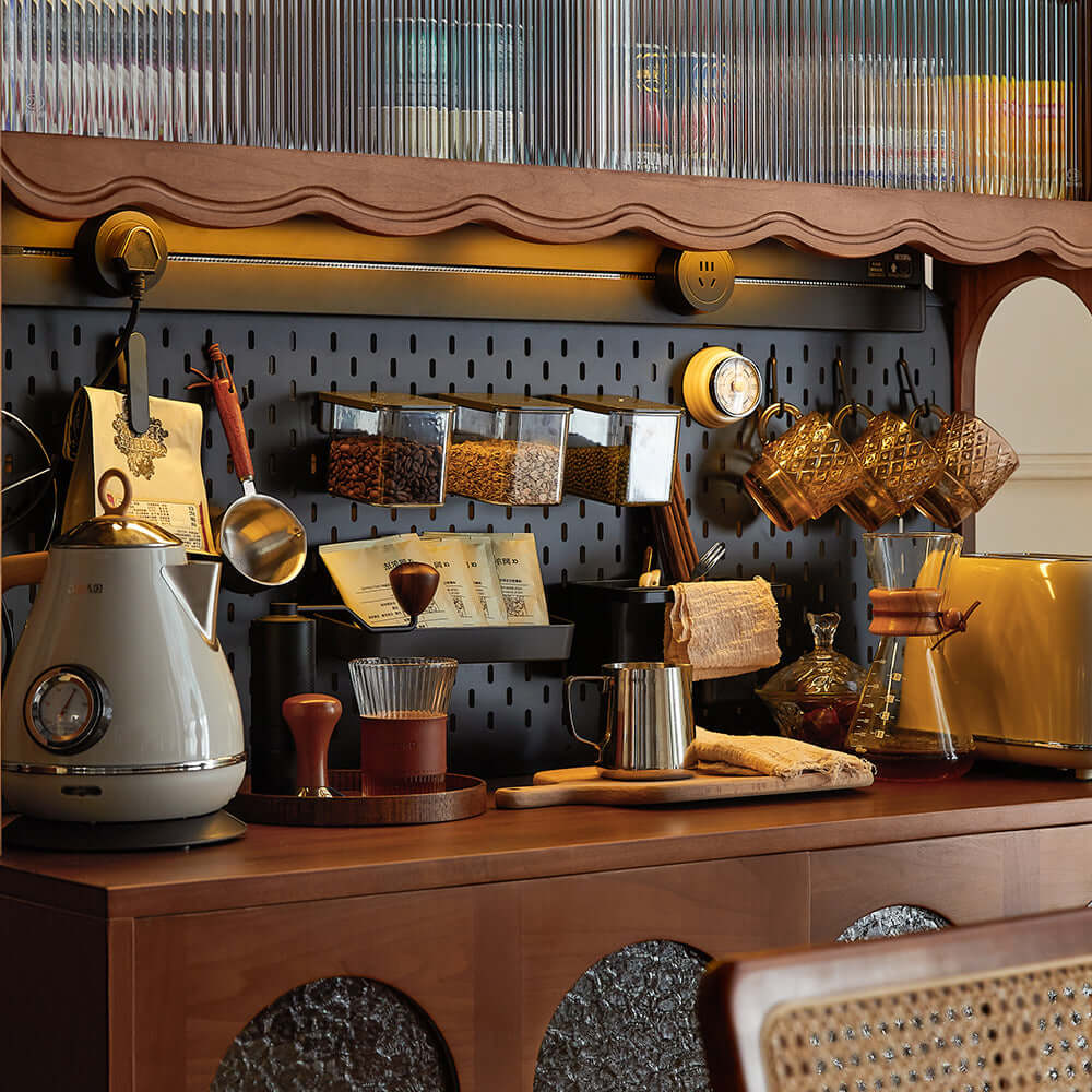 Vintage solid wood sideboard with spacious storage and display cabinet for home organization