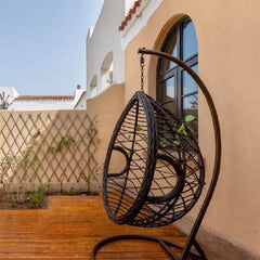 Metal Upholstered Porch Swing with Stand & Chain for 2-person Seating, Stand Included, Cocoa/Cream Porch Swings