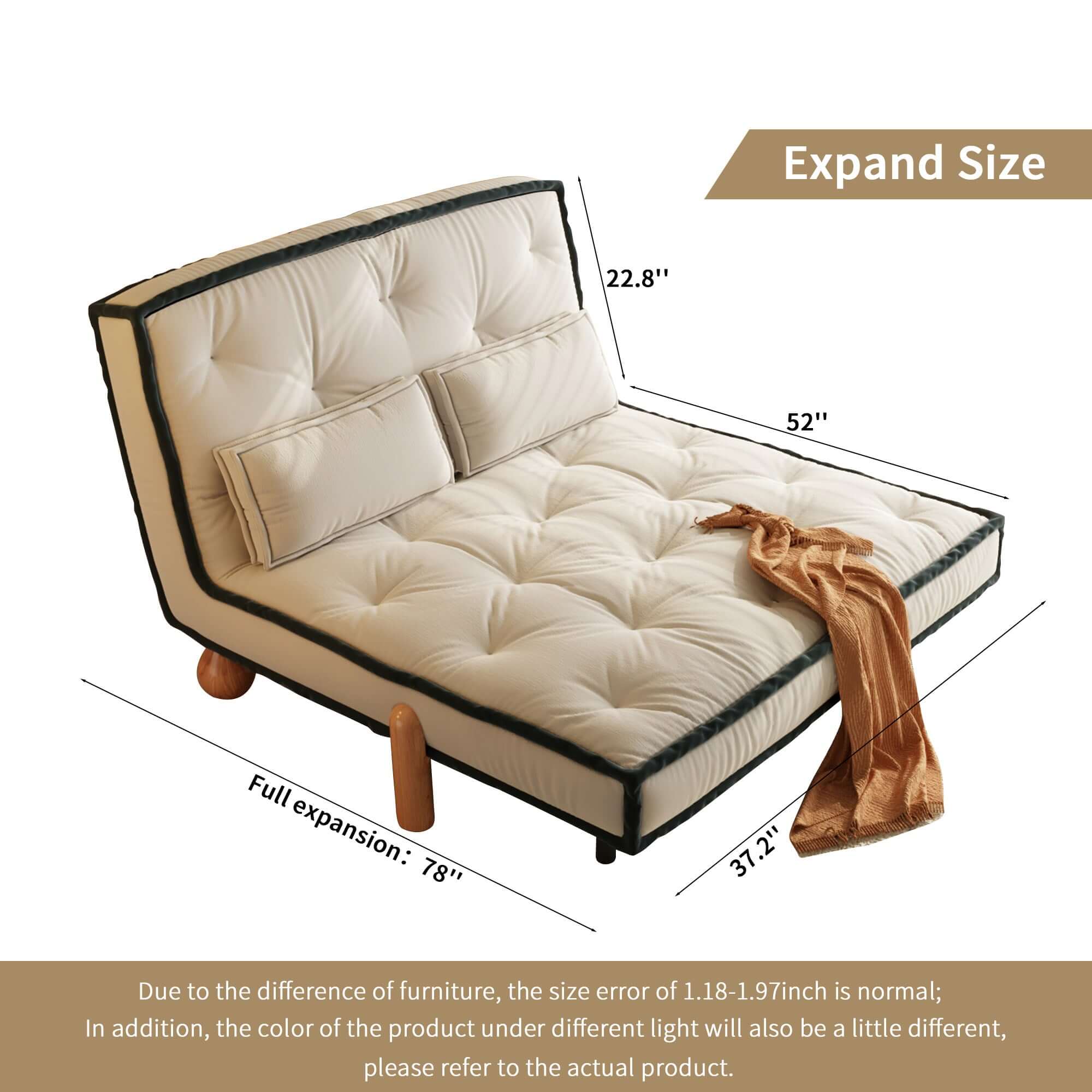 Single convertible armless sleeper sofa chair with solid wood legs for compact spaces