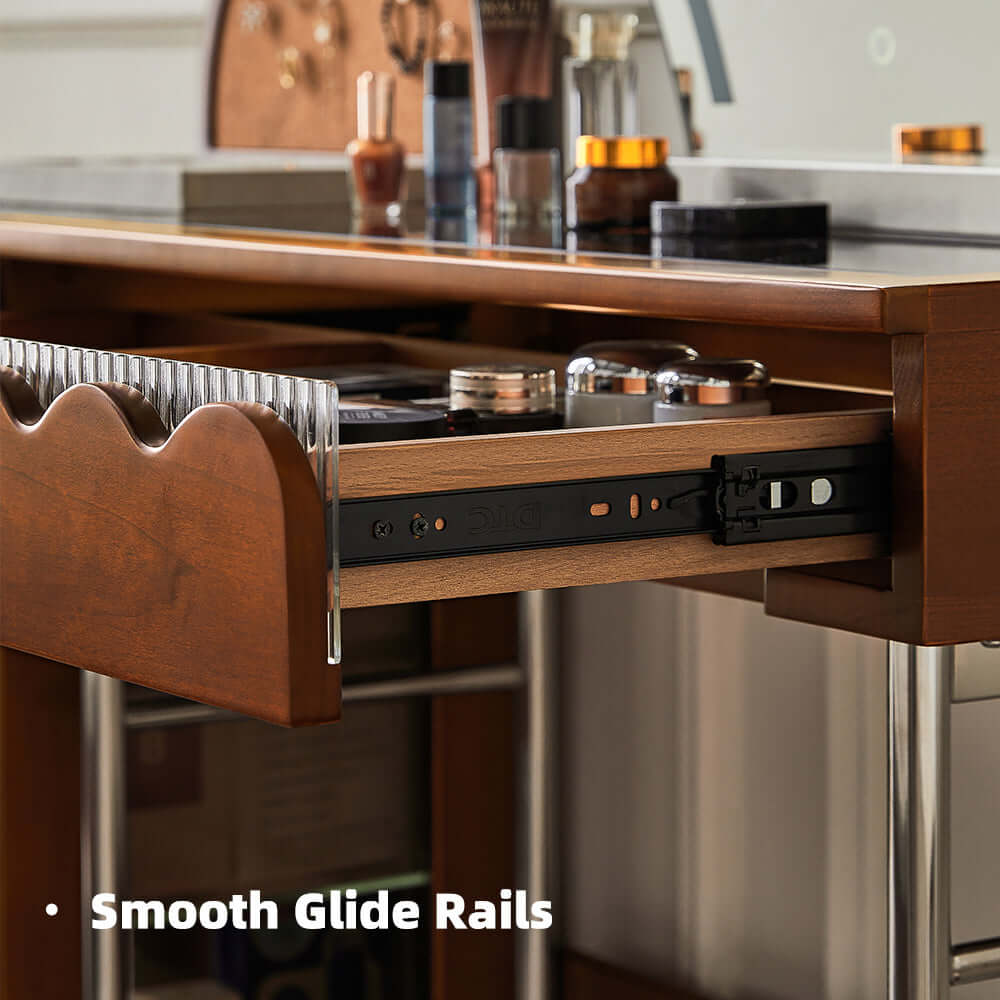 Solid wood makeup table with cabinet and LED mirror, freely combinable for personalized setup