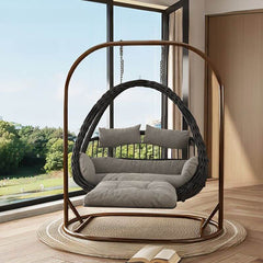 Cocoa Metal Porch Swing with Stand, 2-seater, Wear Resistant, Includes Cushions, Chain, and Stand Porch Swings