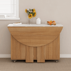 Round folding dining table with marble texture, perfect for small homes and space-saving design