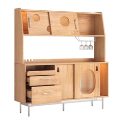Large Capacity Kitchen Sideboard Wooden Sideboard with Wine Cabinet Two Layers Design