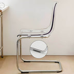 Scandinavian style plastic and acrylic dining side chair with silver legs, non-upholstered design