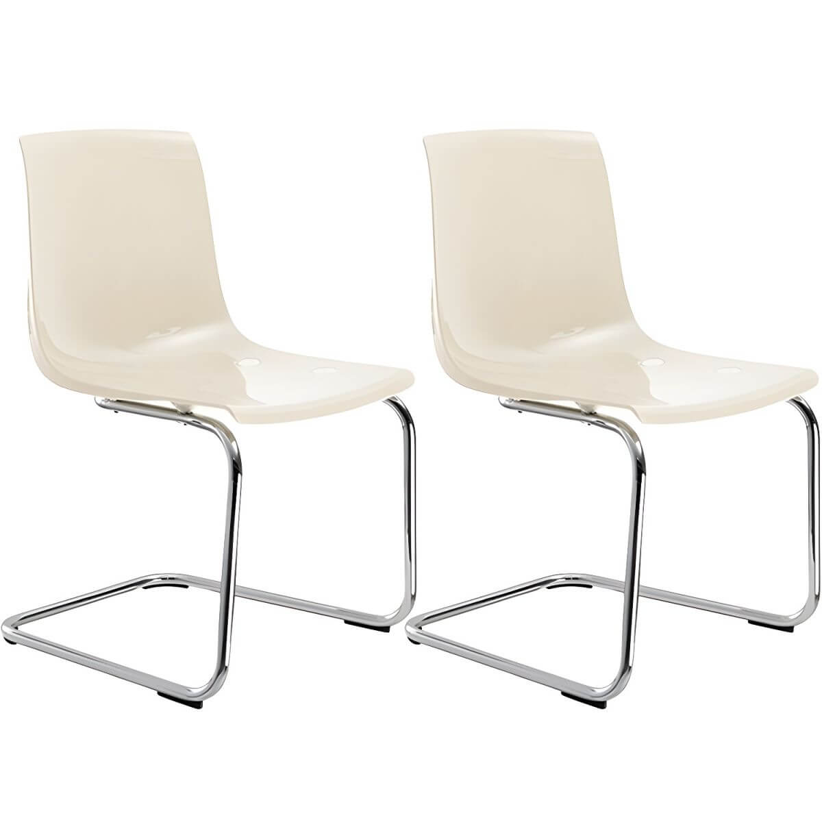 Scandinavian style plastic and acrylic dining side chair with silver legs, non-upholstered design