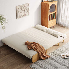 Beige & Brown Convertible Sofa Tech Fabric Upholstered Foldable Sofa
