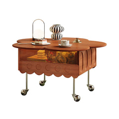 Retro Living Room Movable Coffee Table with Solid Wood Adjustable Petal Design