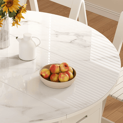 Elegant Round Folding Dining Table with Marble Texture - Space-Saving Design for Small Homes
