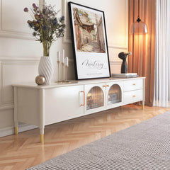 Modern Wood TV Stand Cabinet with Glass Door