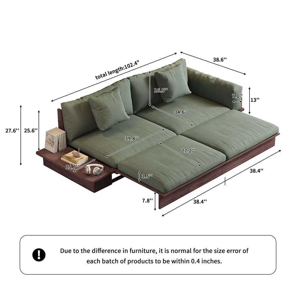 Cocochairs Floor Platform Wood Frame Sofa Bed – Reversible Armrests, Corduroy or Linen-Blend Upholstery