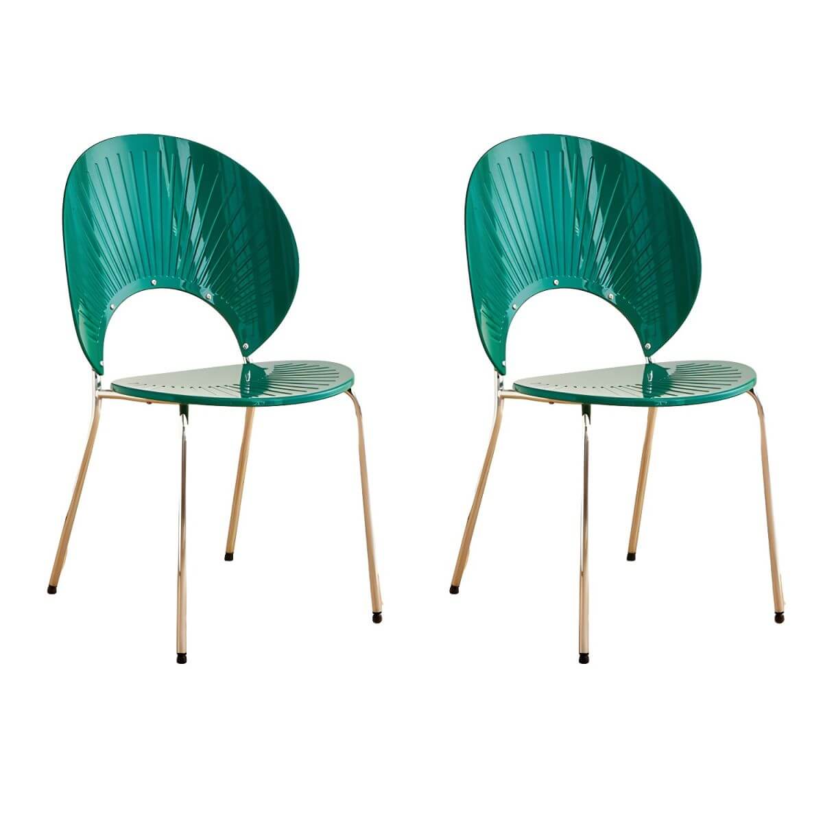 Stackable Scandinavian style dining chair with plastic seat, acrylic back, and silver legs