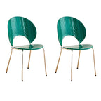 Stackable Scandinavian style dining chair with plastic seat, acrylic back, and silver legs