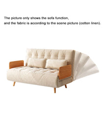 Beige Folding Sofa Bed Convertible Cotton & Linen