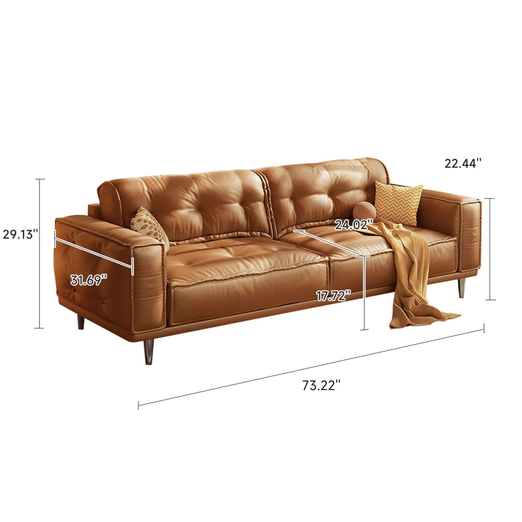 Comfortable French vintage leather sofa with luxurious design and classic style