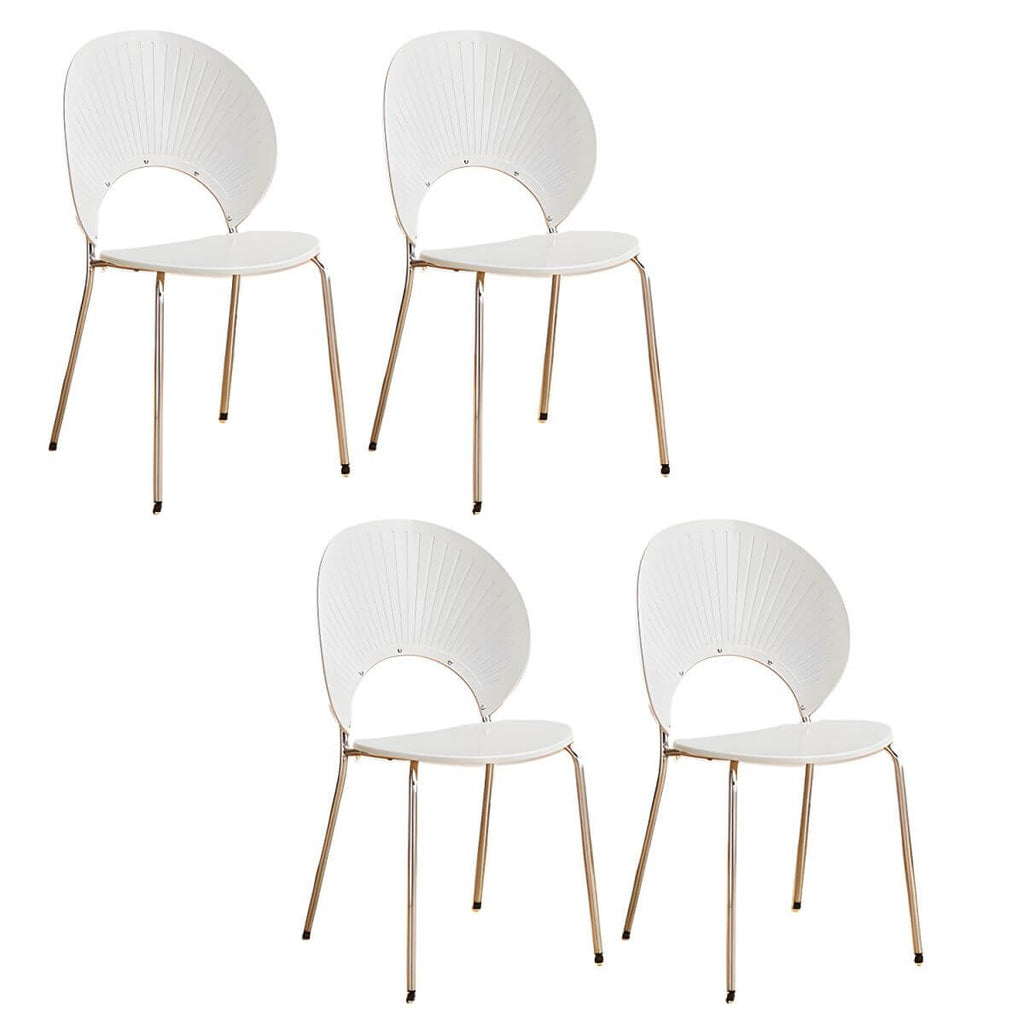 Stackable acrylic dining chair with open back and metal legs, armless design for modern dining rooms