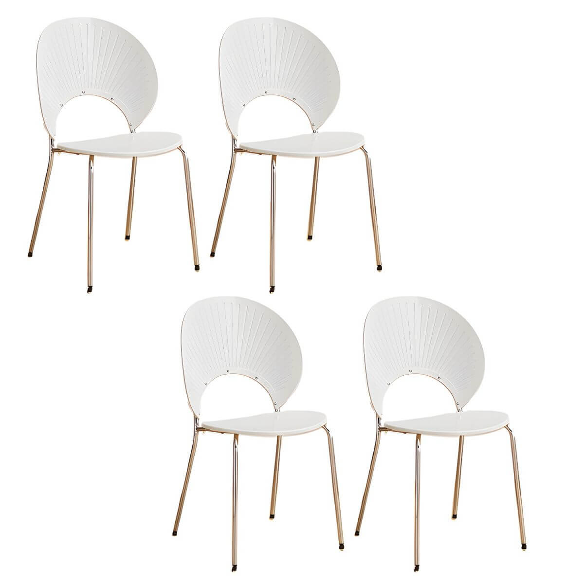 Stackable acrylic dining chair with open back and metal legs, armless design for modern dining rooms