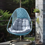 Ivory and dove grey porch swing with alloy stand and comfortable pads