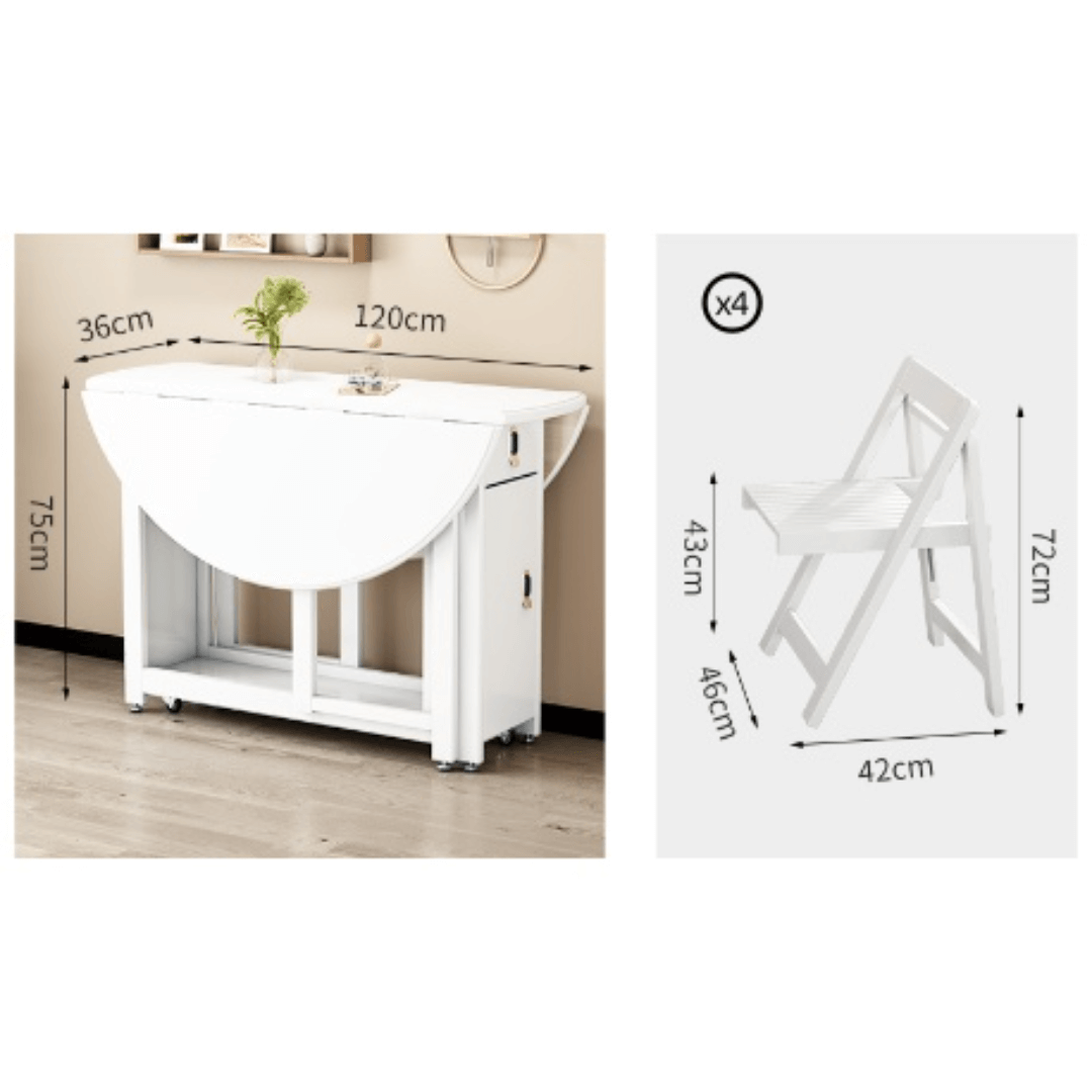 Solid wood folding dining set with smooth surface, easy mobility, and stable design