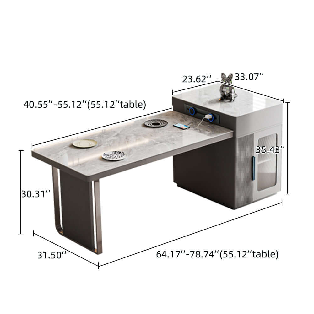 Extendable Slate Island dining table with integrated storage cabinet for versatile space-saving