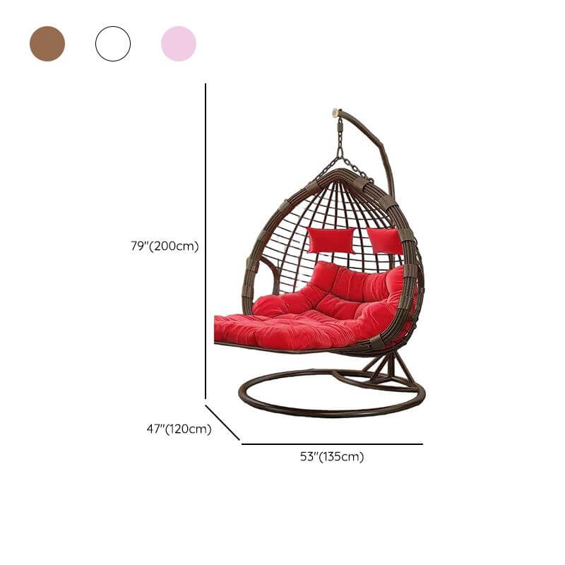 Two-seater metal porch swing egg chair with stand, cushions, and chain included