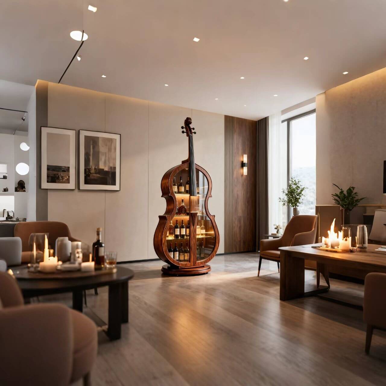 Cello-Inspired Walnut Wine Cabinet for Elegant Living Spaces