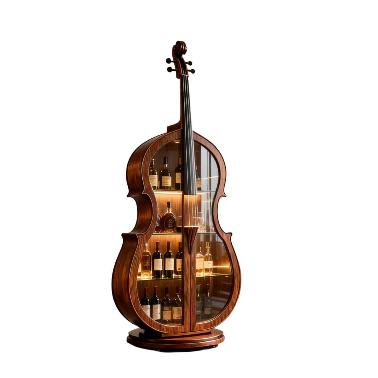 Cello-Inspired Walnut Wine Cabinet for Elegant Living Spaces