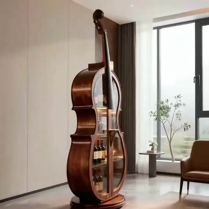 Cello-Inspired Walnut Wine Cabinet for Elegant Living Spaces