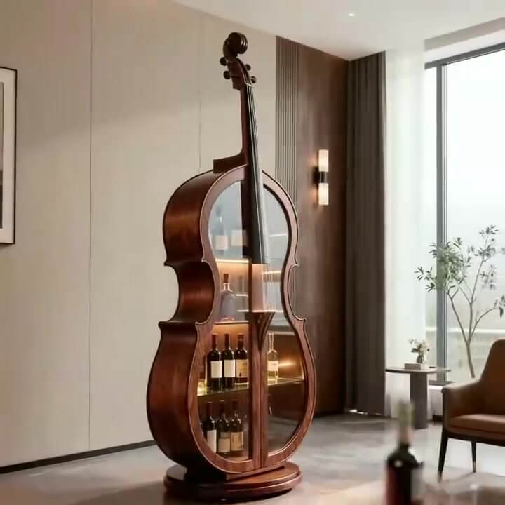 Cello-Inspired Walnut Wine Cabinet for Elegant Living Spaces