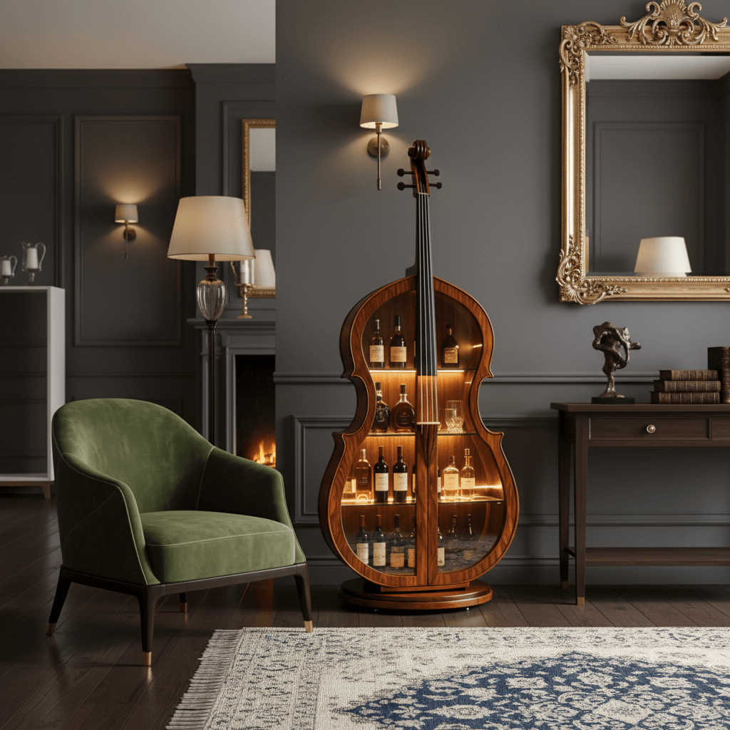 Cello-Inspired Walnut Wine Cabinet for Elegant Living Spaces