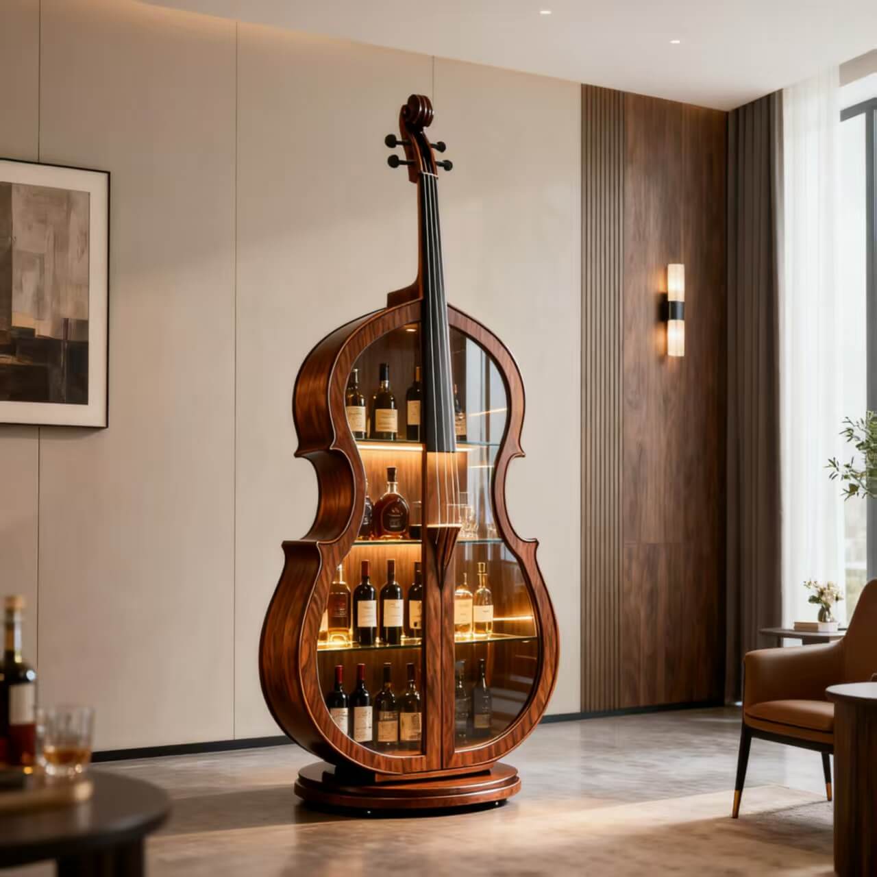 Cello-Inspired Walnut Wine Cabinet for Elegant Living Spaces Main Product Image