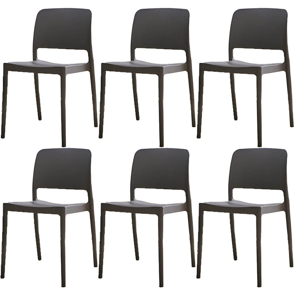 Scandinavian plastic and acrylic dining chair with low backrest and armless design