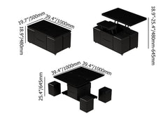 Modern Black Lift Top Coffee Table 4 in 1 with Storage Ottoman Foldable and Casters